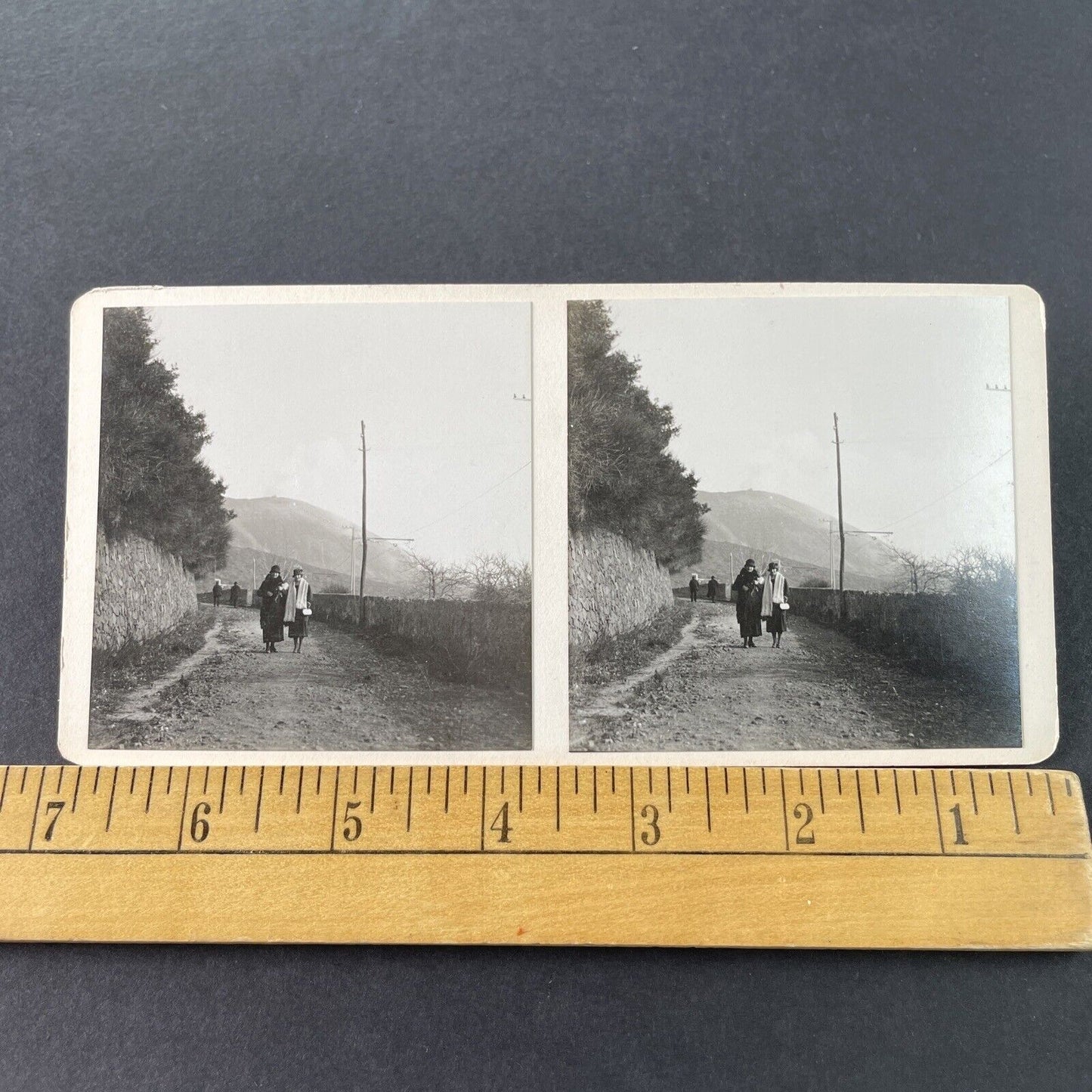 Antique 1925 Women Walking Piedmont Italy OOAK Stereoview Photo Card P3227