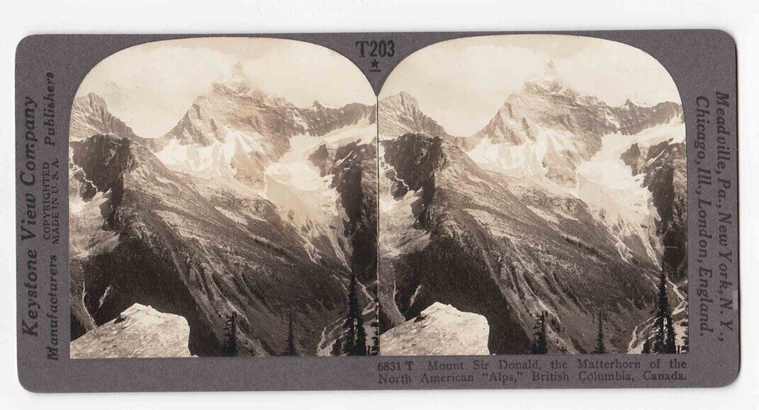 1910 Mount Sir Donald And Glacial Field, British Columbia Stereo Card P399