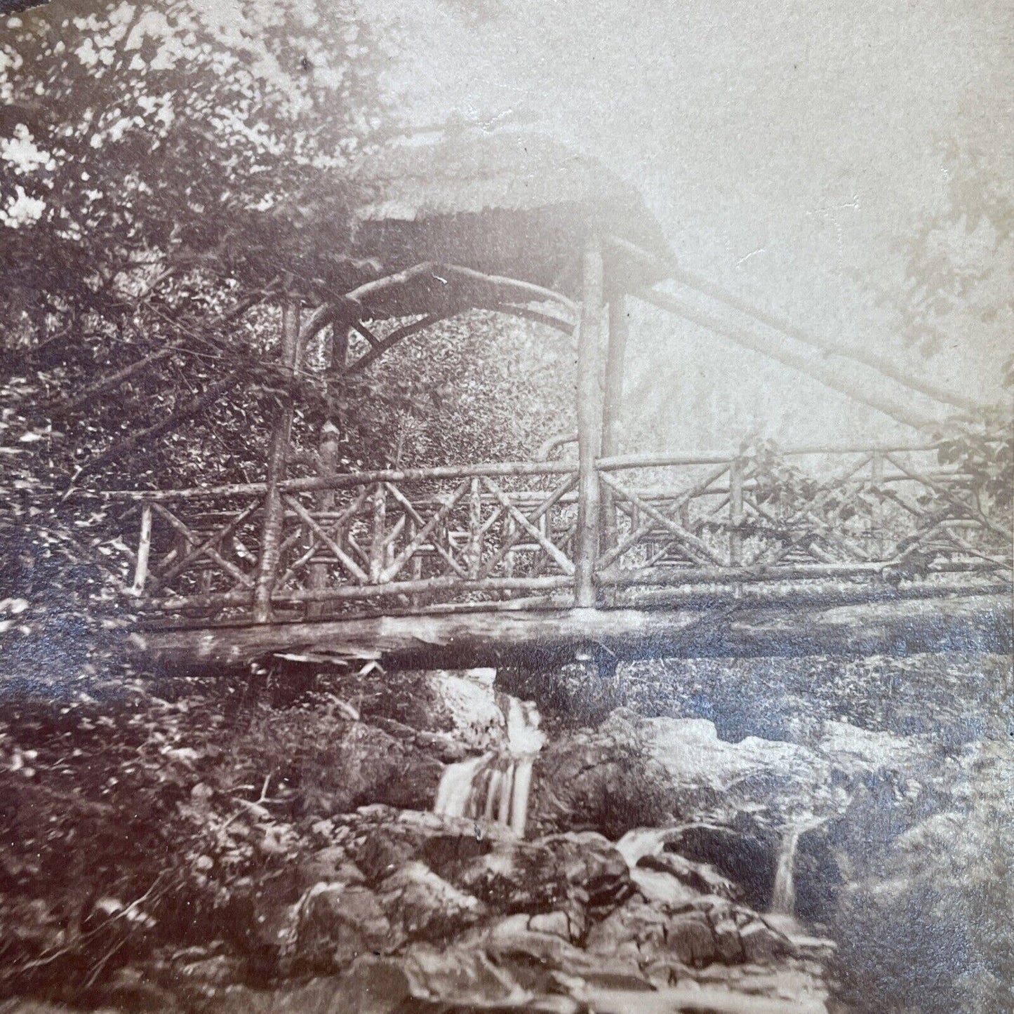 Antique 1882 Wood Bridge Moultonborough New Hampshire Stereoview Photo Card 1710