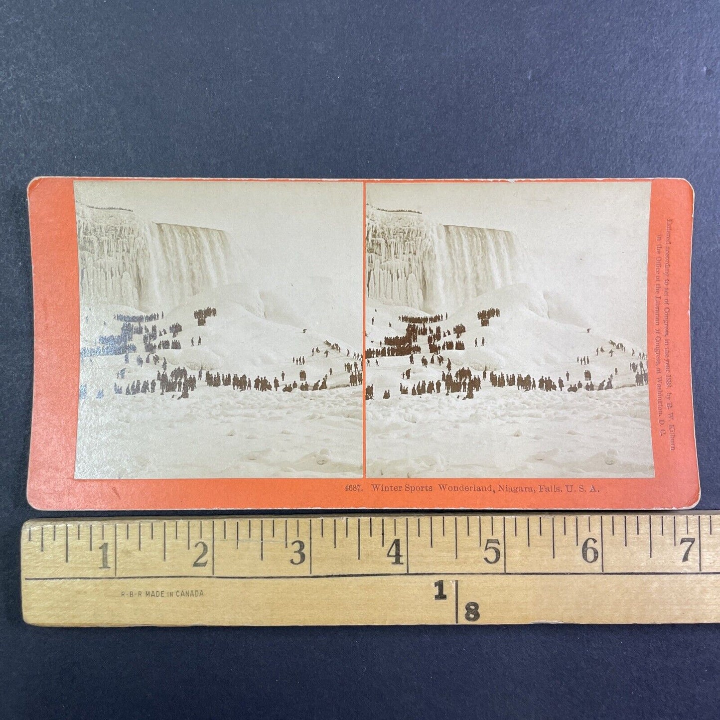 Skiing and Tobogganing Down Niagara Falls Ice Stereoview Antique c1888 X1923