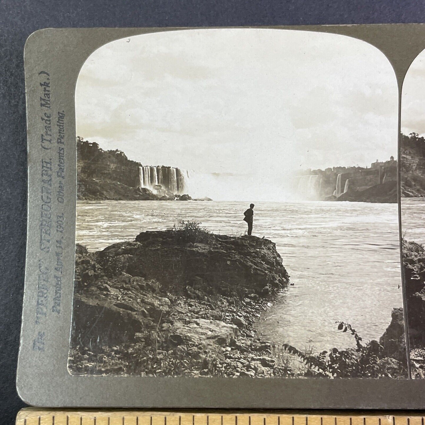 Niagara Falls from Base of the River Stereoview H.C. White Antique c1903 Y2851