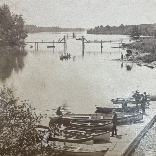 Antique 1870s Lake Quinsigamond Massachusetts Stereoview Photo Card V1717