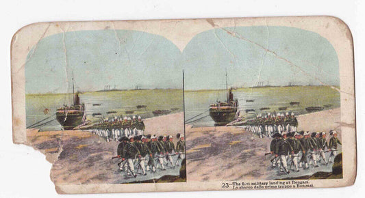 Antique 1911 Italian Beach Invasion Benghazi Libya Hand-Colored Stereo Card P173