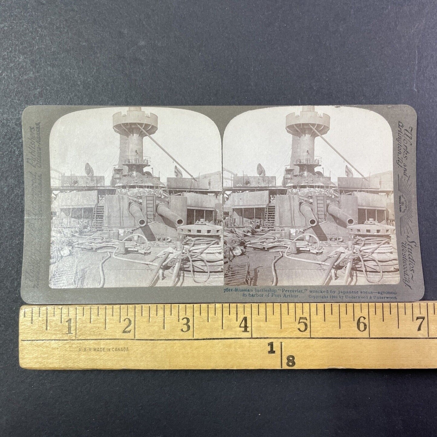 Russian Battleship Peresvet Stereoview Sunk In Dalian China Antique c1905 X2812