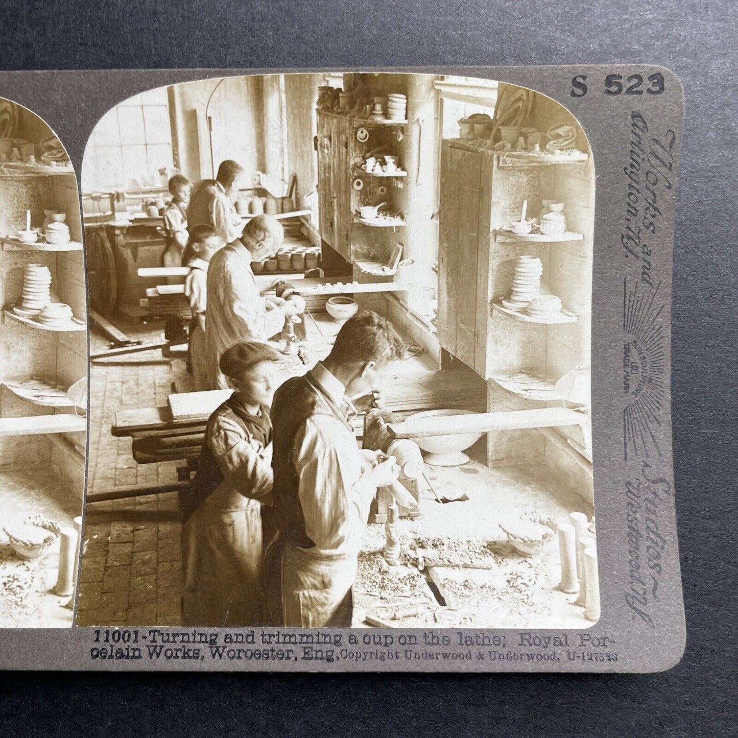 Antique 1905 Children Working In A Factory Worcester Stereoview Photo Card P1529
