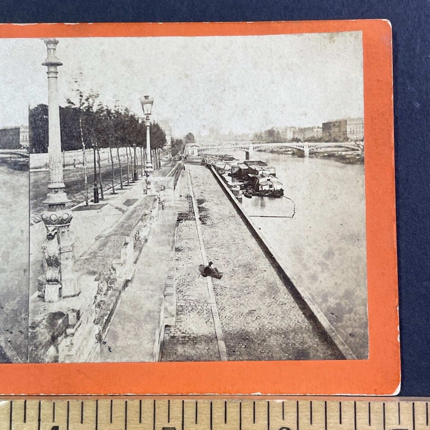 The Seine River Paris France Stereoview Orange Card Antique c1865 X3547