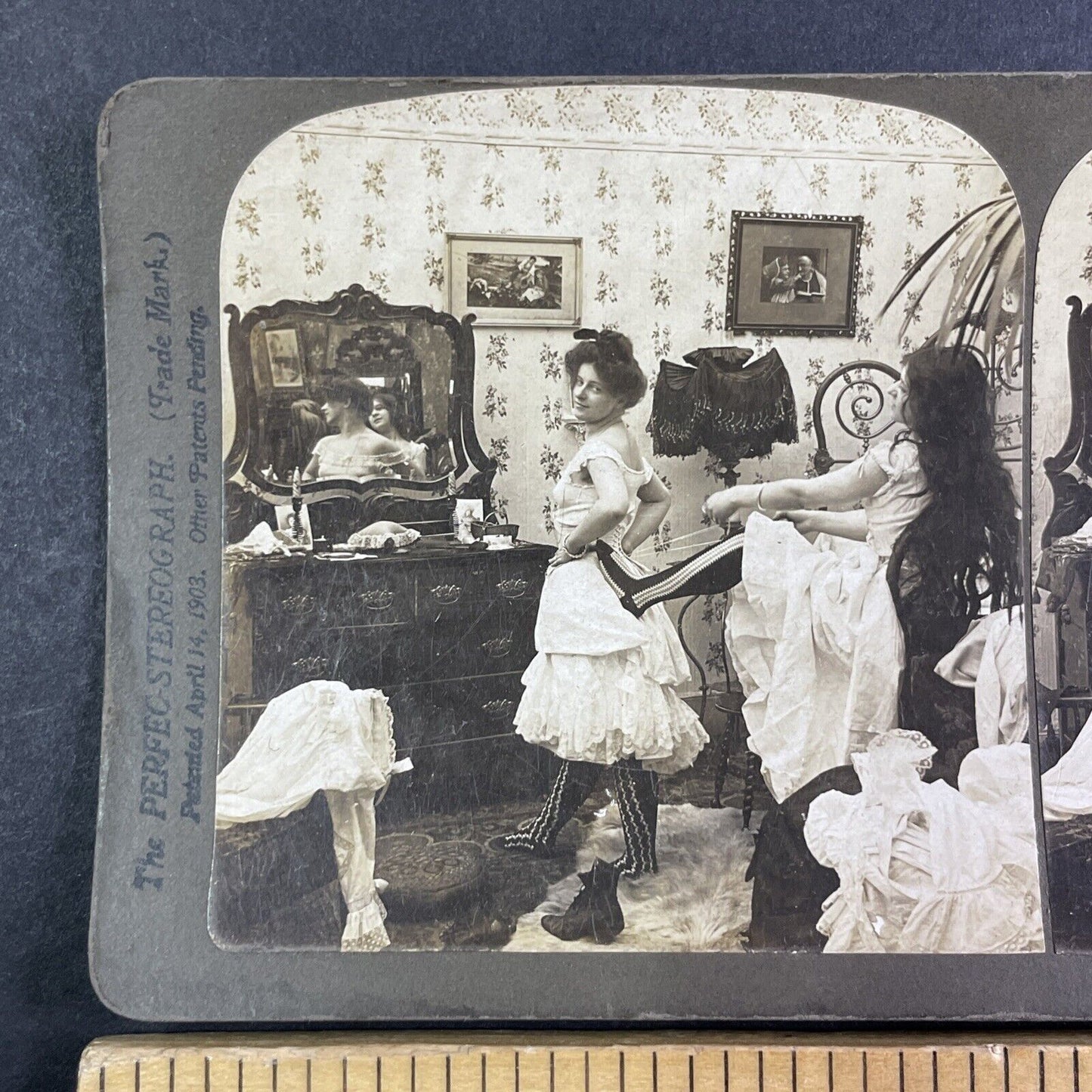 Woman has her Corset Tightened Tight Stereoview Antique c1902 Y1247