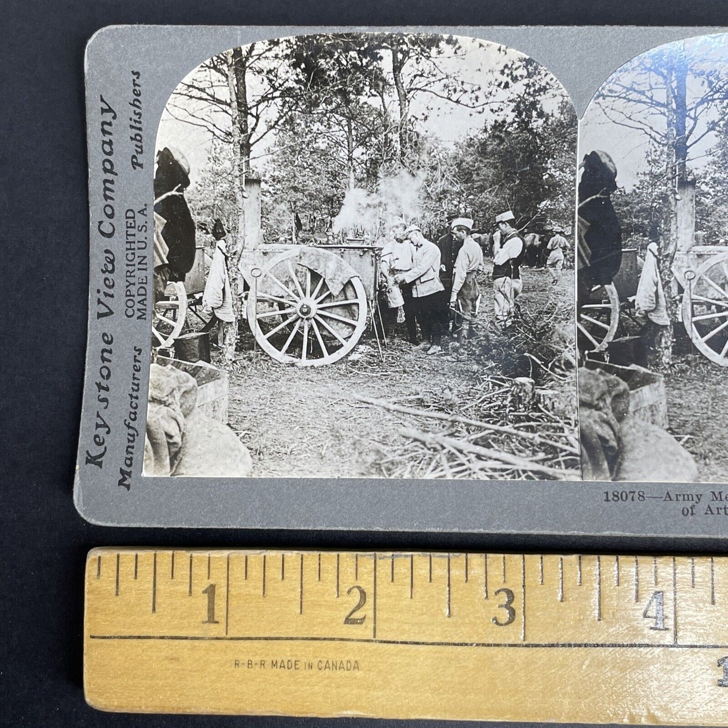 Antique 1916 WW1 US & French Soldiers Drinking Coffee Stereoview Photo Card P928