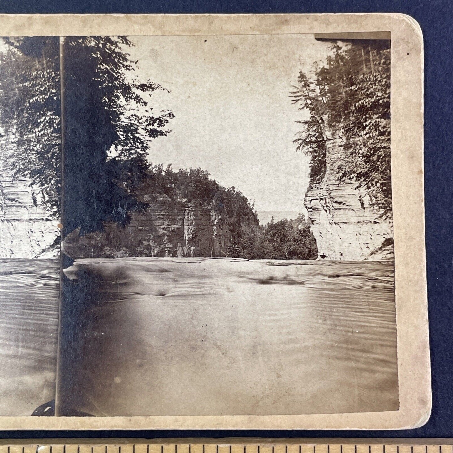 Top of Taughannock Falls Stereoview Trumansburg New York Antique c1870s Y2173