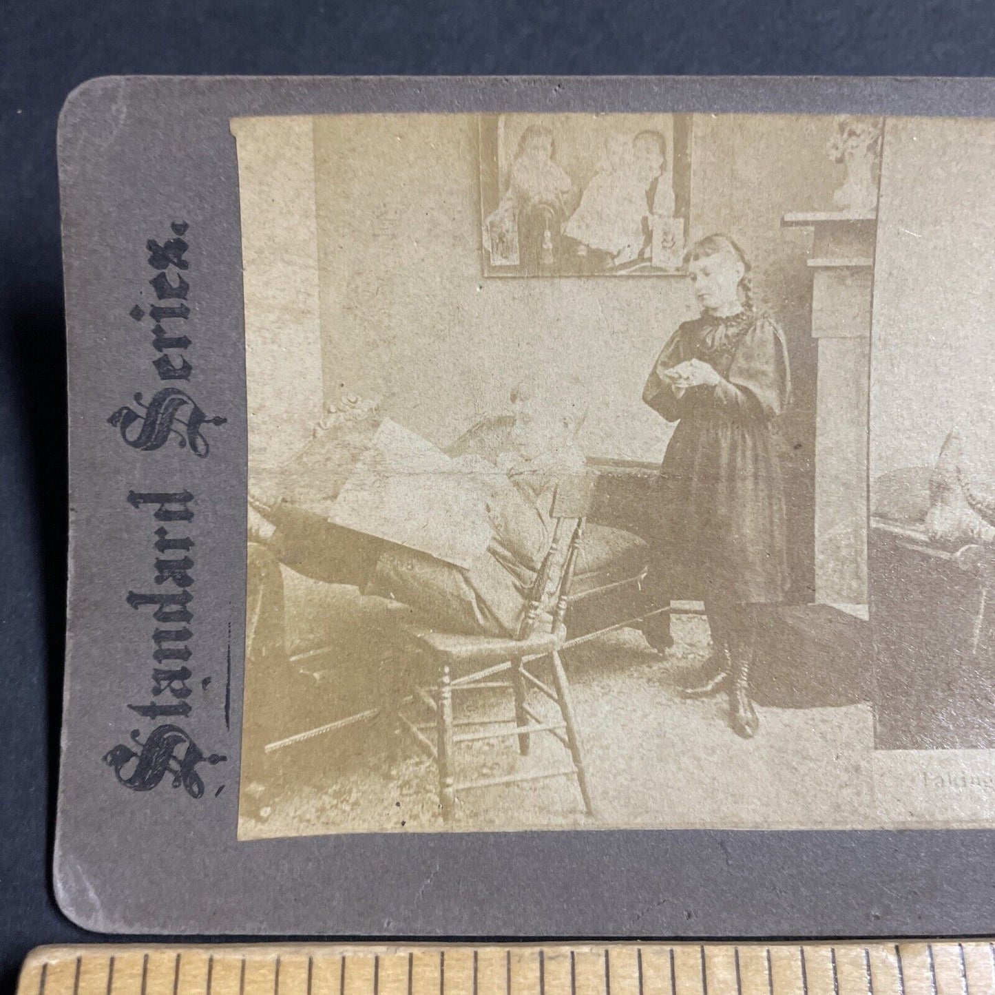 Antique 1870s Boy Puts His Feet Up On Table Stereoview Photo Card P4688