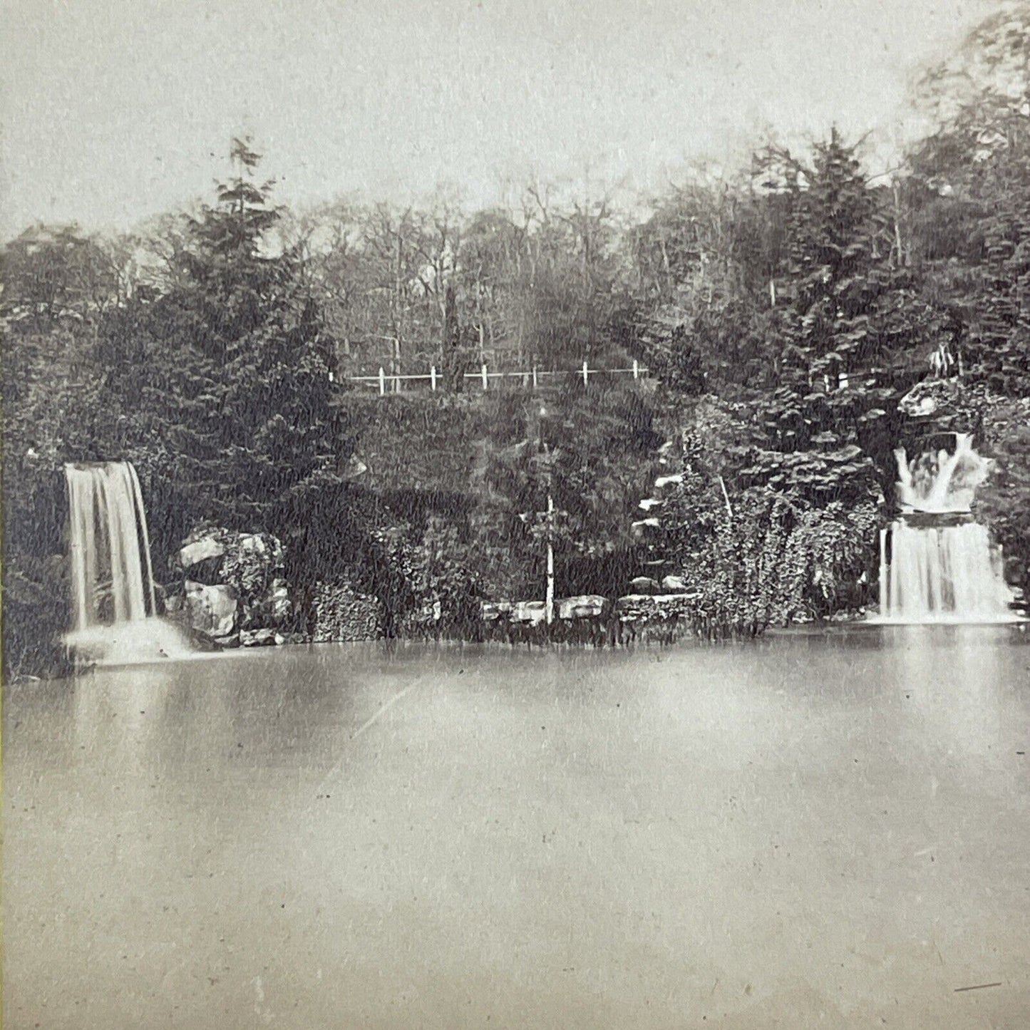 Lake Inferior Waterfall Stereoview Bois de Boulogne Paris Antique c1872 X1860