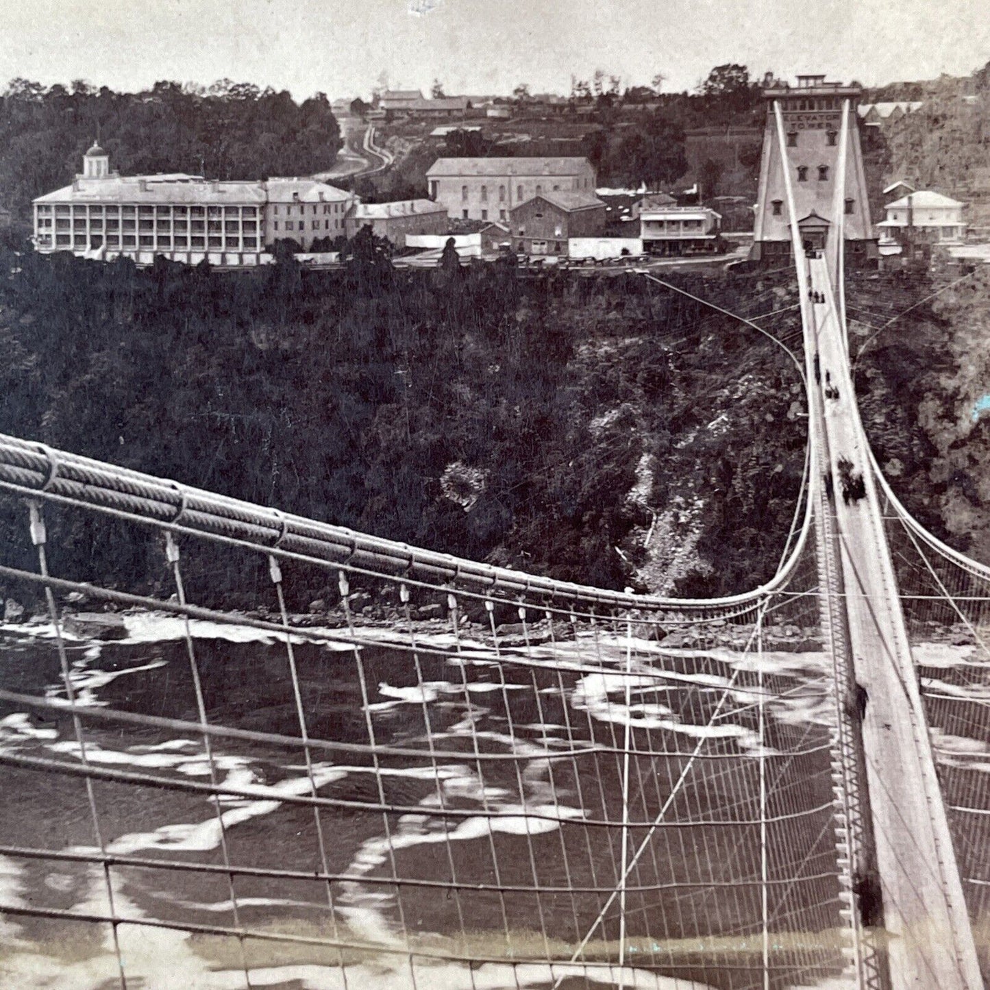 New Suspension Bridge in Niagara Falls Stereoview Charles Bierstadt c1870s Y2240