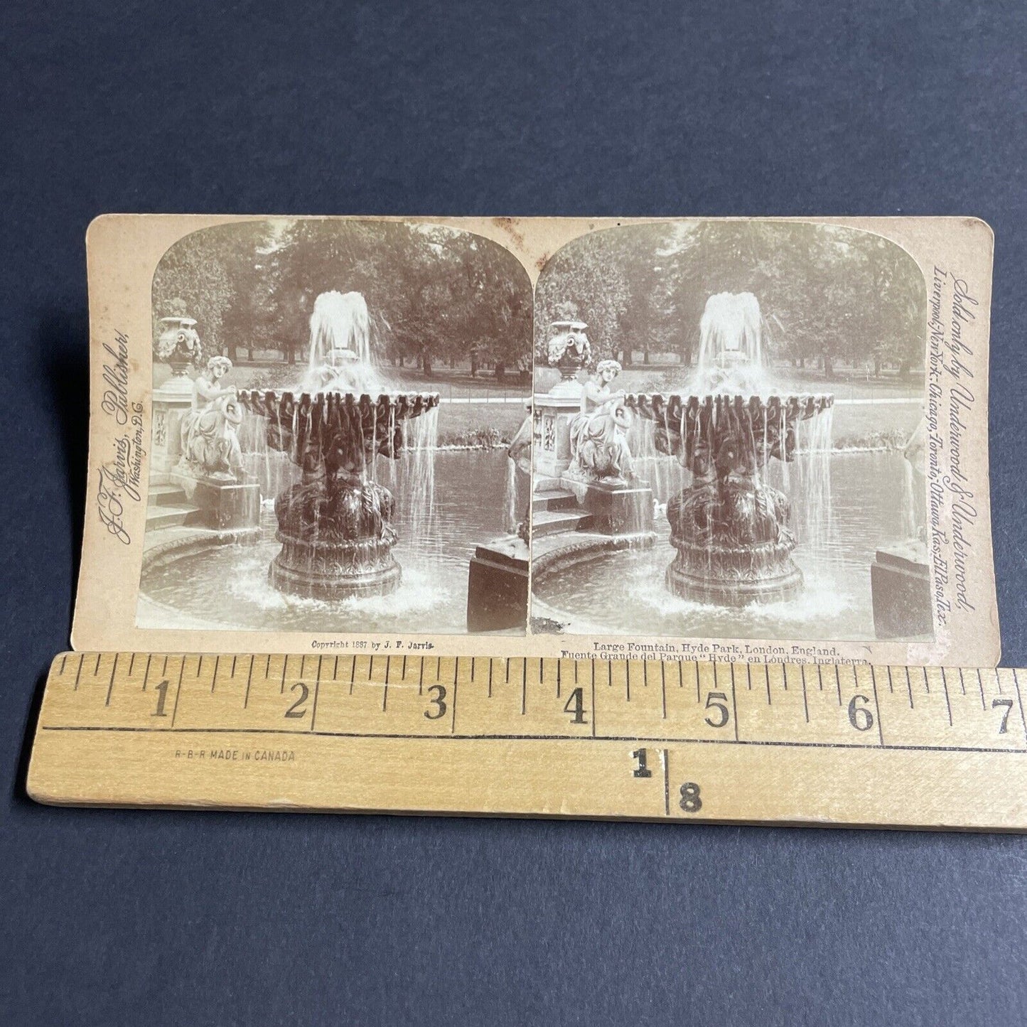 Antique 1900 Fountain Waterfall Hyde Park England Stereoview Photo Card P4595