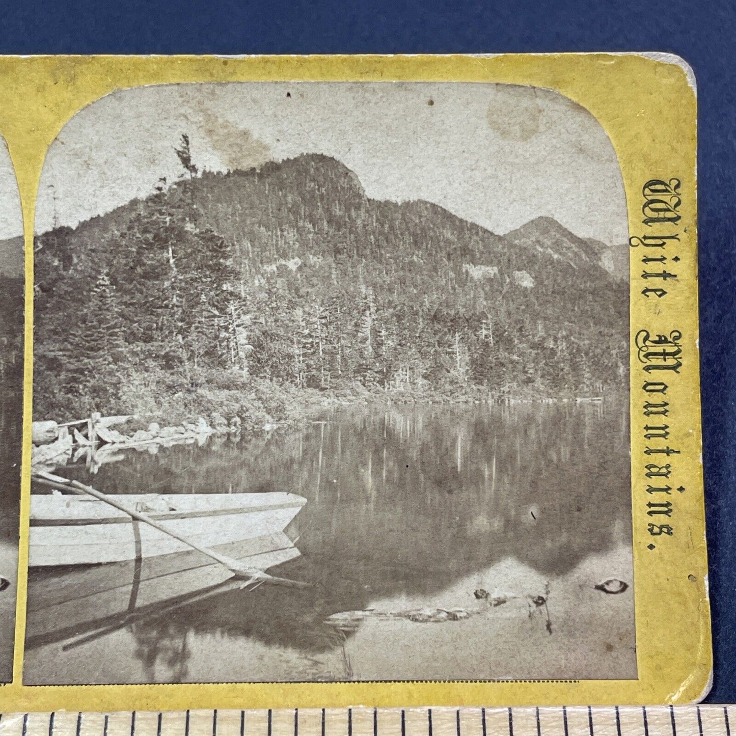 Antique 1870s Echo Lake Boat Launch New Hampshire Stereoview Photo Card V1919