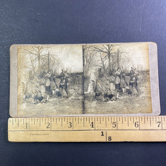 Native Indian Theater Troupe Tie Man To Stake Stereoview Antique c1910 X2476