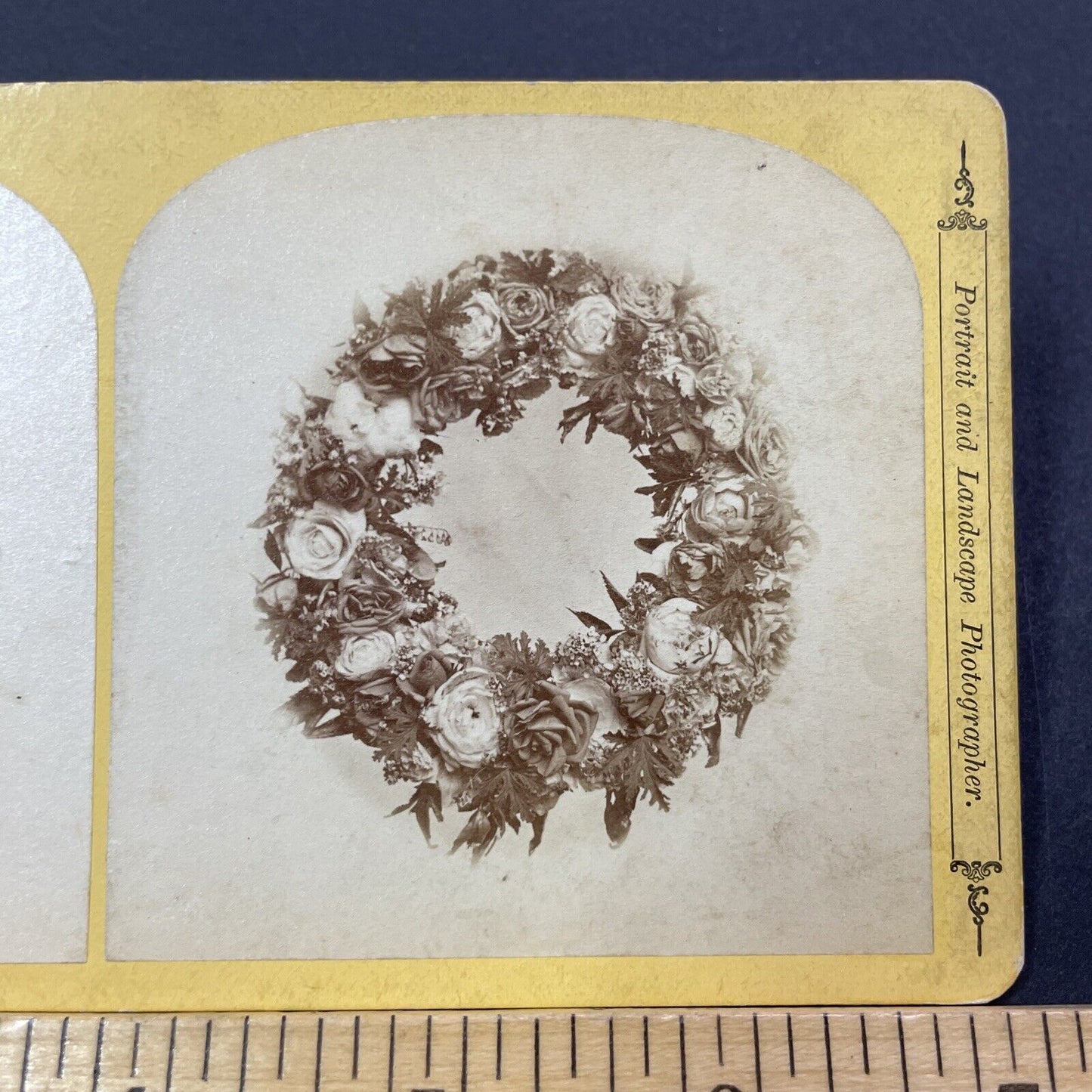 Antique 1870s Funeral Flowers Wreath Keene NH Stereoview Photo Card V1756