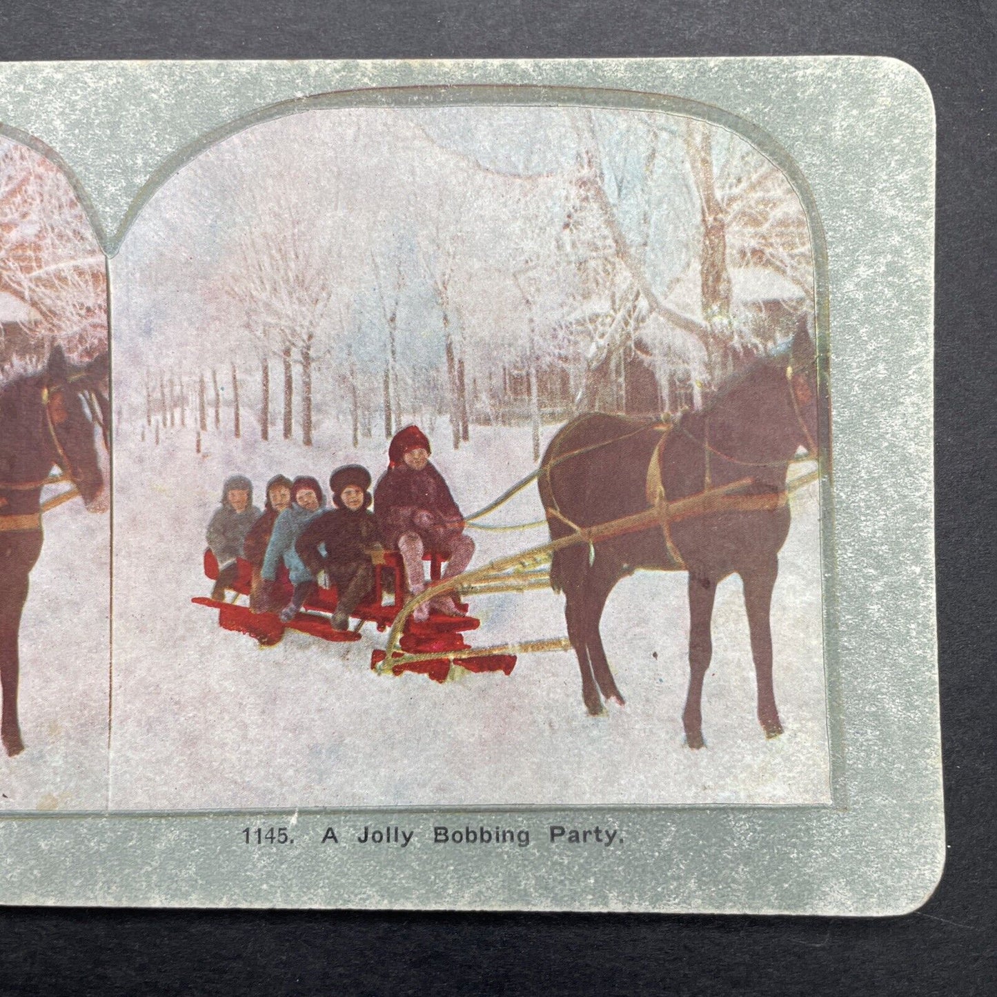 Antique 1898 Winter Sleigh Ride Horse Drawn Stereoview Photo Card P580-045