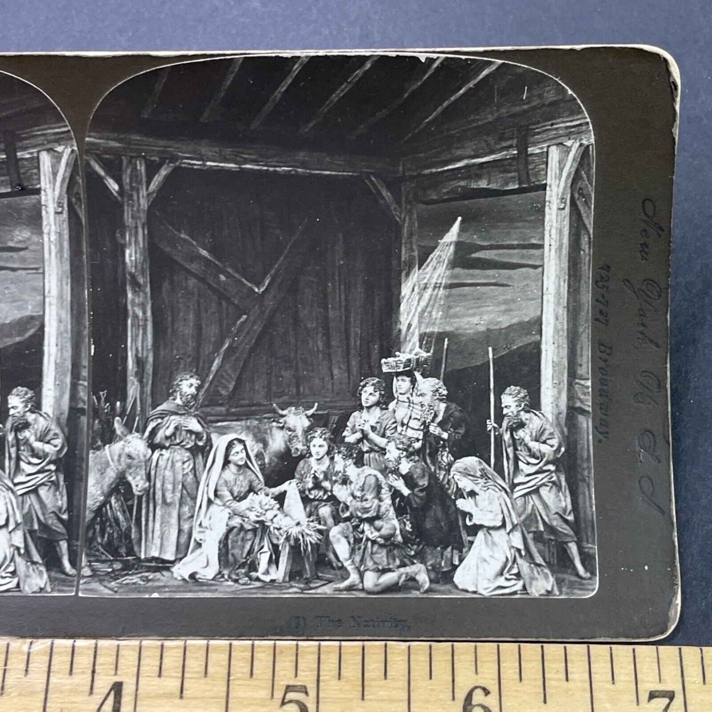 Antique 1880s Christmas Porcelain Nativity Scene Stereoview Photo Card P3125