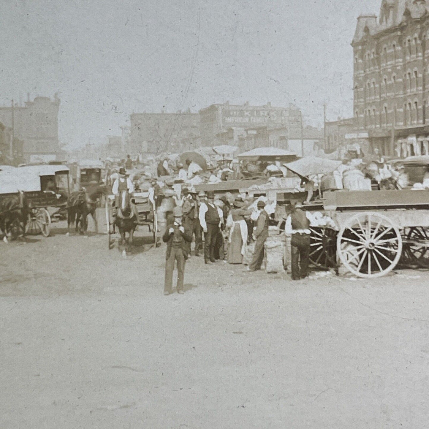 Arnold Bros Market Stereoview Water Street Chicago Antique c1875 X1308