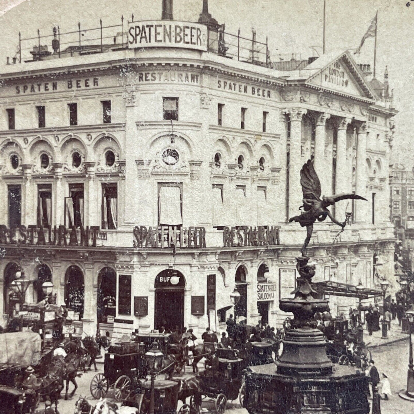 Antique 1891 Spaten Beer Restaurant London England Stereoview Photo Card P3773