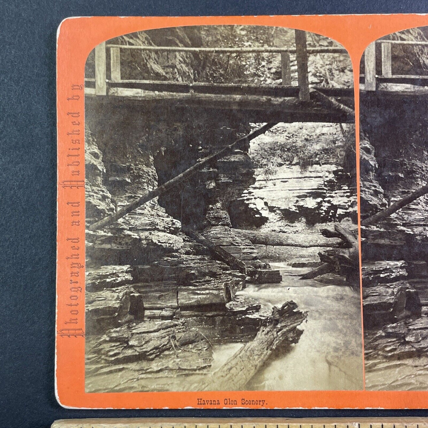 Watkins Glen Gorge New York Stereoview George F. Gates Antique c1865 Y1749