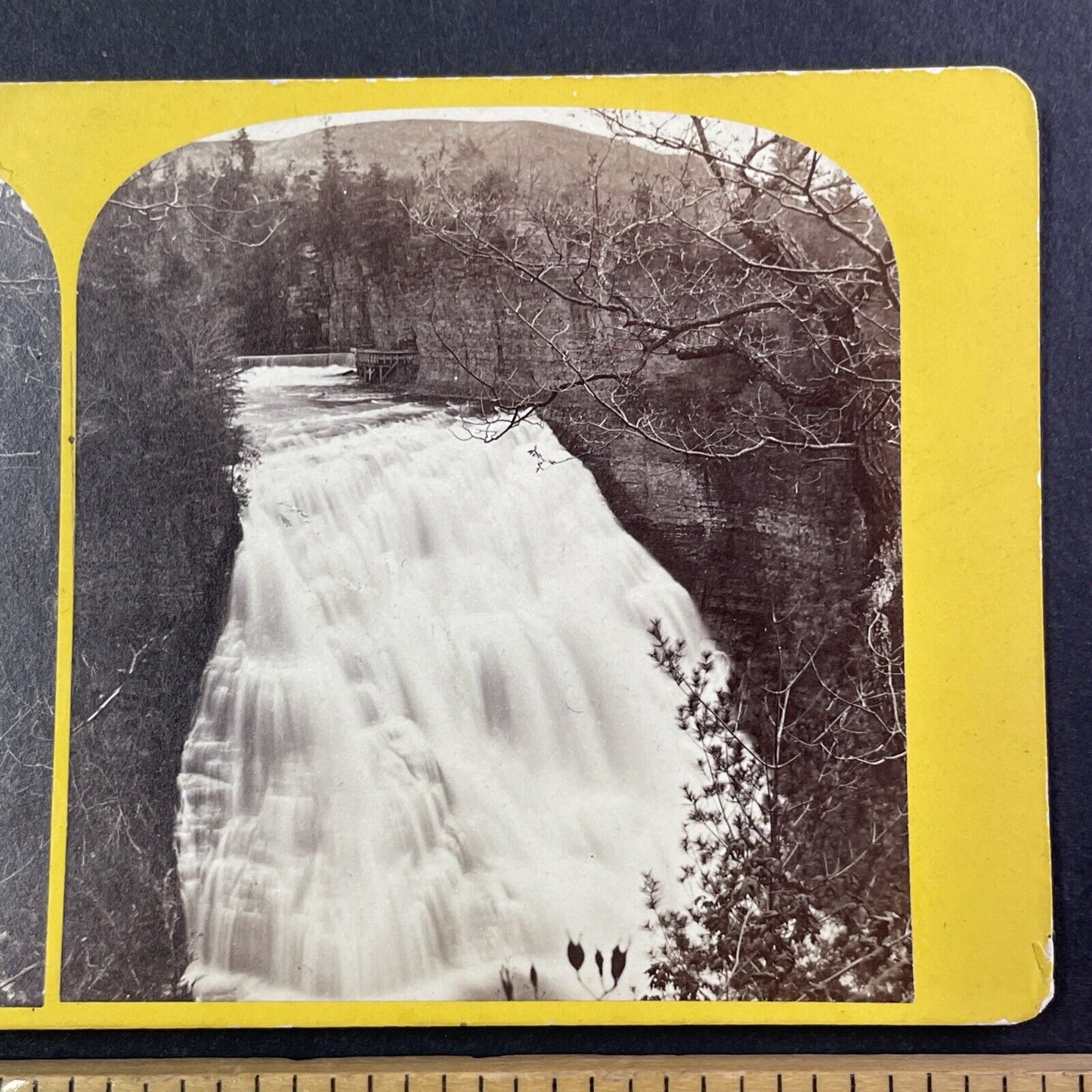 First Falls Waterfall Ithaca New York Stereoview Fall Creek Antique c1870s Y533