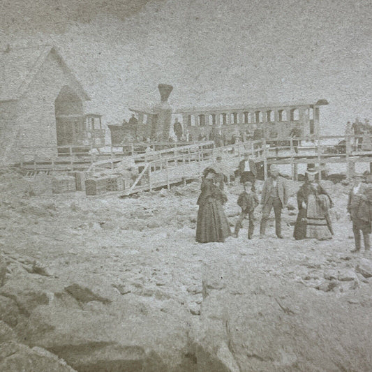 Antique 1870s Train Station Top Of Mt Washington NH Stereoview Photo Card V3585