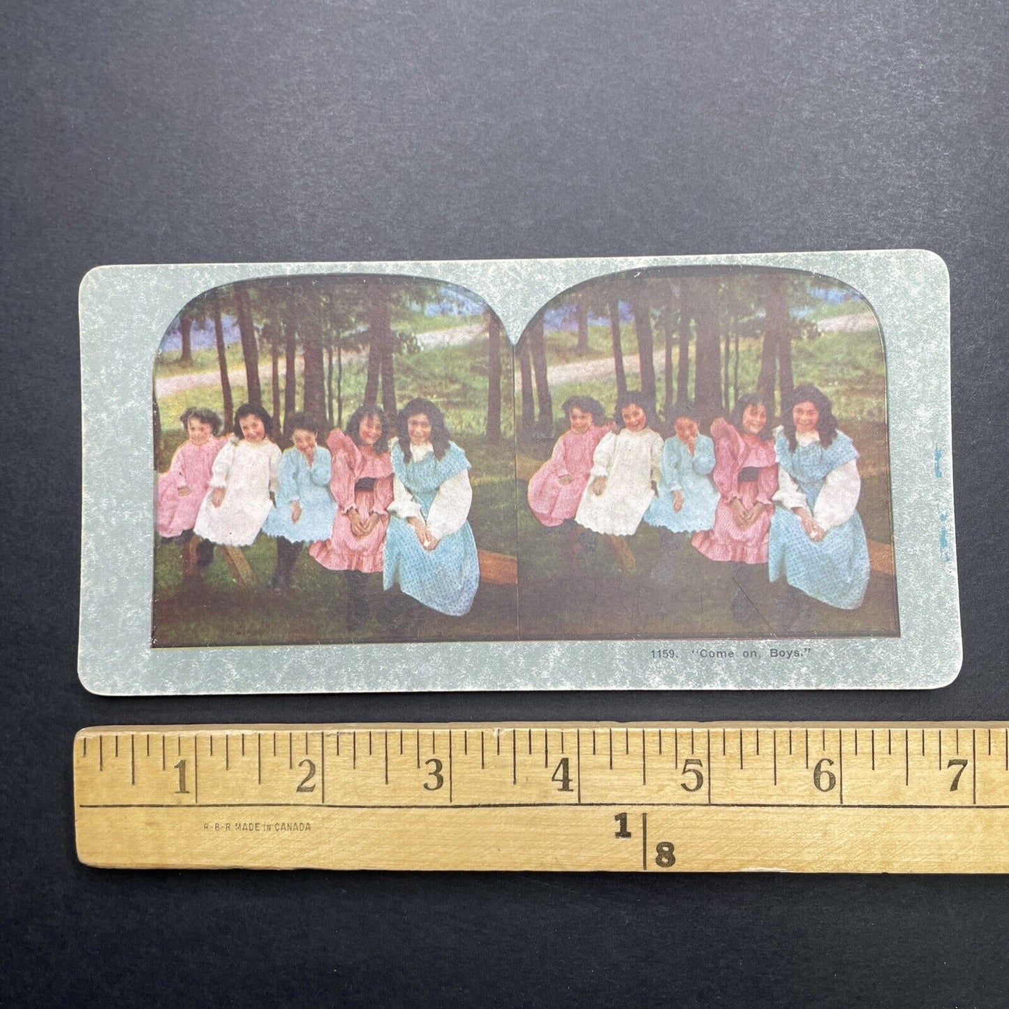 Antique 1898 Five Young Girls On A Bench Stereoview Photo Card P580-008