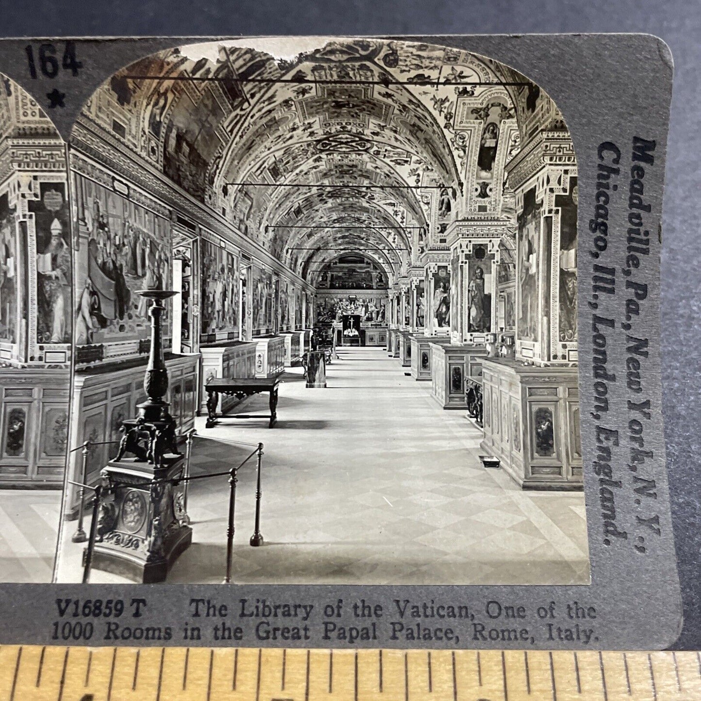 Antique 1910s The Great Vatican Library In Rome Italy Stereoview Photo Card 5174