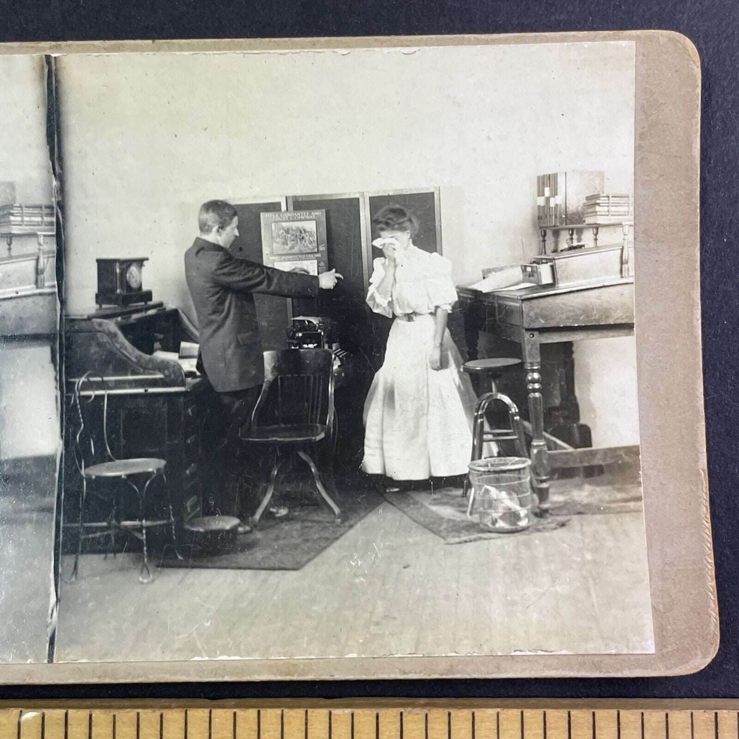 Title Guarantee & Trust Company Secretary Fired Stereoview Antique c1910s Y1315