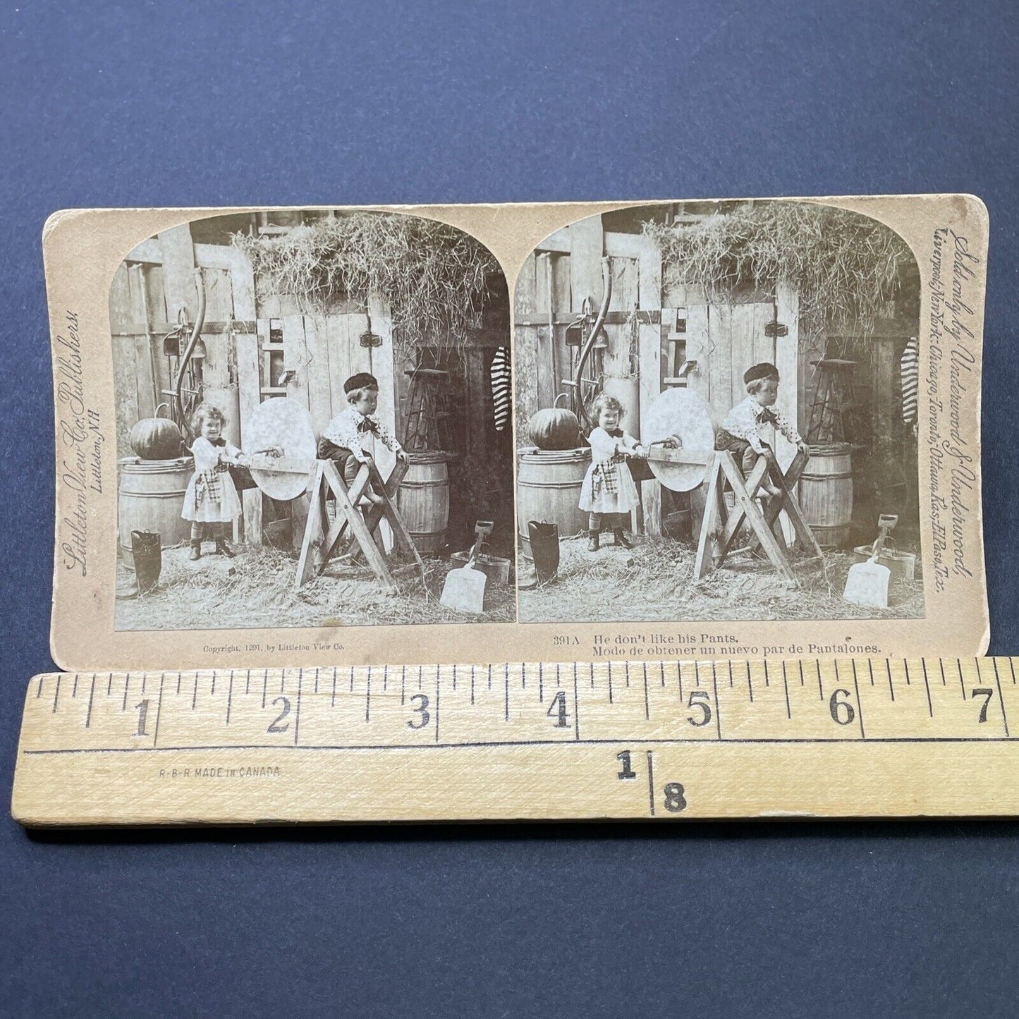 Antique 1891 Child Ruins Pants On A Grinding Stone Stereoview Photo Card P2608