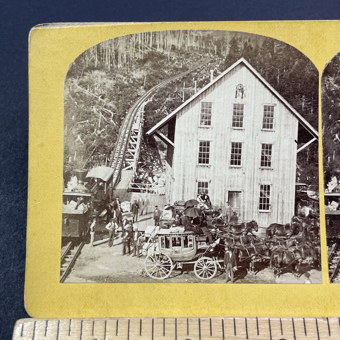 Antique 1870s Mt Washington Railroad Train Station Stereoview Photo Card V1902