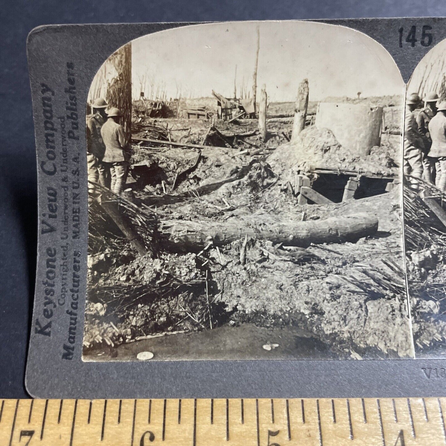 Antique 1918 German WW1 Machine Gun Pill Box Stereoview Photo Card P4976