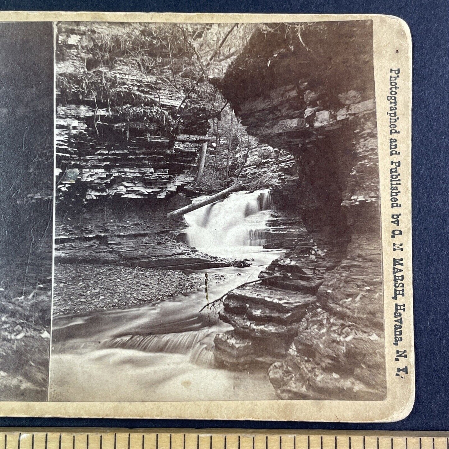 Cavern Glen Watkins Glen New York Stereoview C.M. Marsh Antique c1870s Y2485