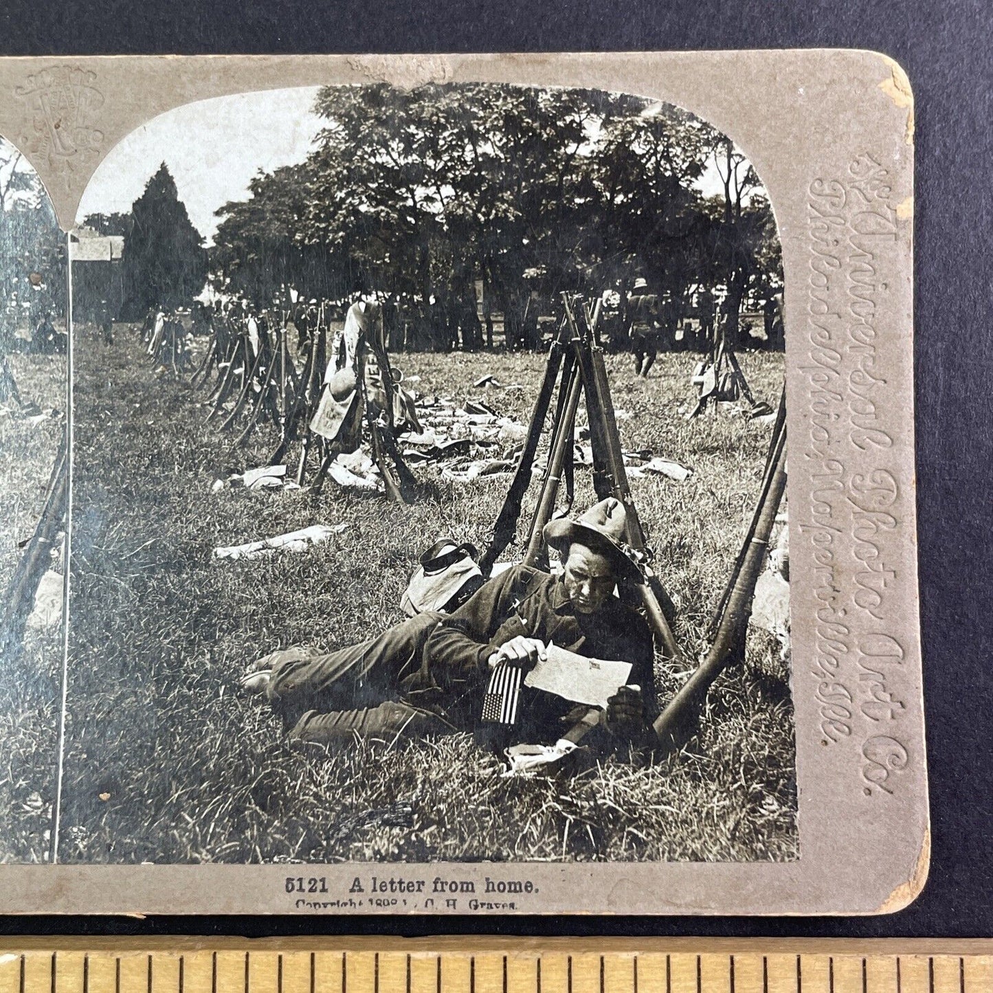 Soldier Reads a Letter from Home Stereoview Spanish American War c1898 Y1715