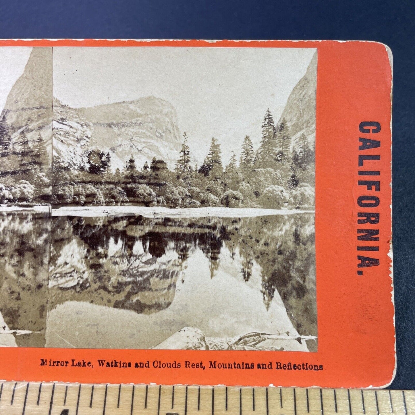 Antique 1870s Mirror Lake And Dome Yosemite CA Stereoview Photo Card P3591