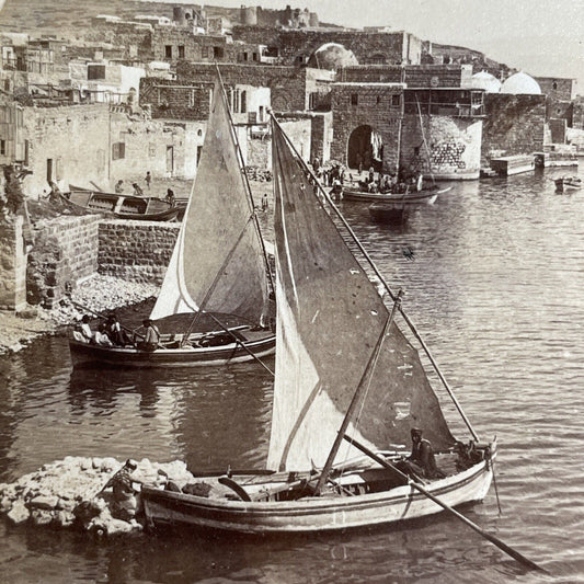 Antique 1900 Jewish Fisherman Tiberias Israel Stereoview Photo Card P924