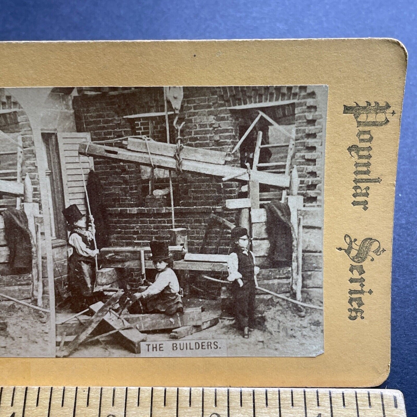 Antique 1860s Child Labor Roof Construction England Stereoview Photo Card P2090