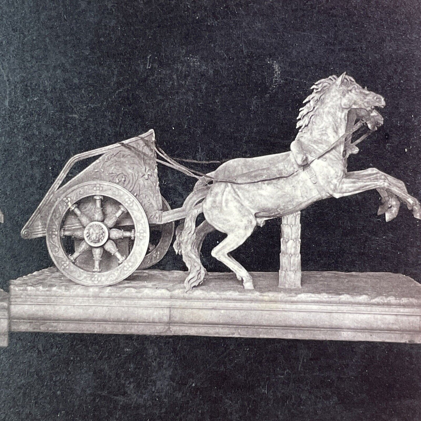 Sculpture of Biga Chariot Stereoview Edmond Behles Antique c1870s Y017