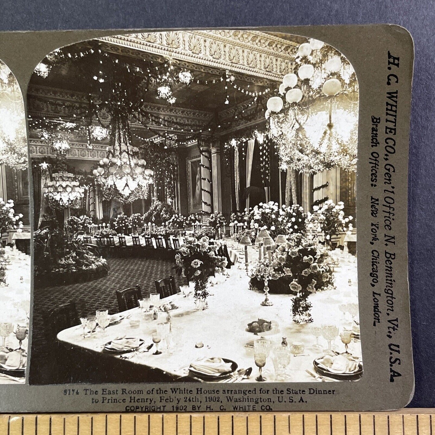 East Room White House Dinner Stereoview Washington D.C. Antique c1902 Y420