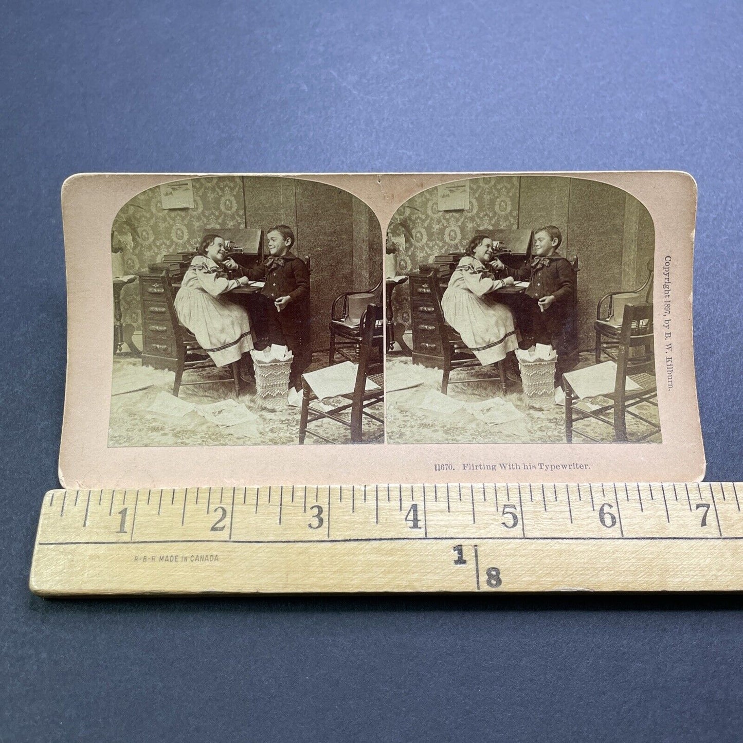 Antique 1897 Boy With A Cigar In Parlor Room Office Stereoview Photo Card V3600