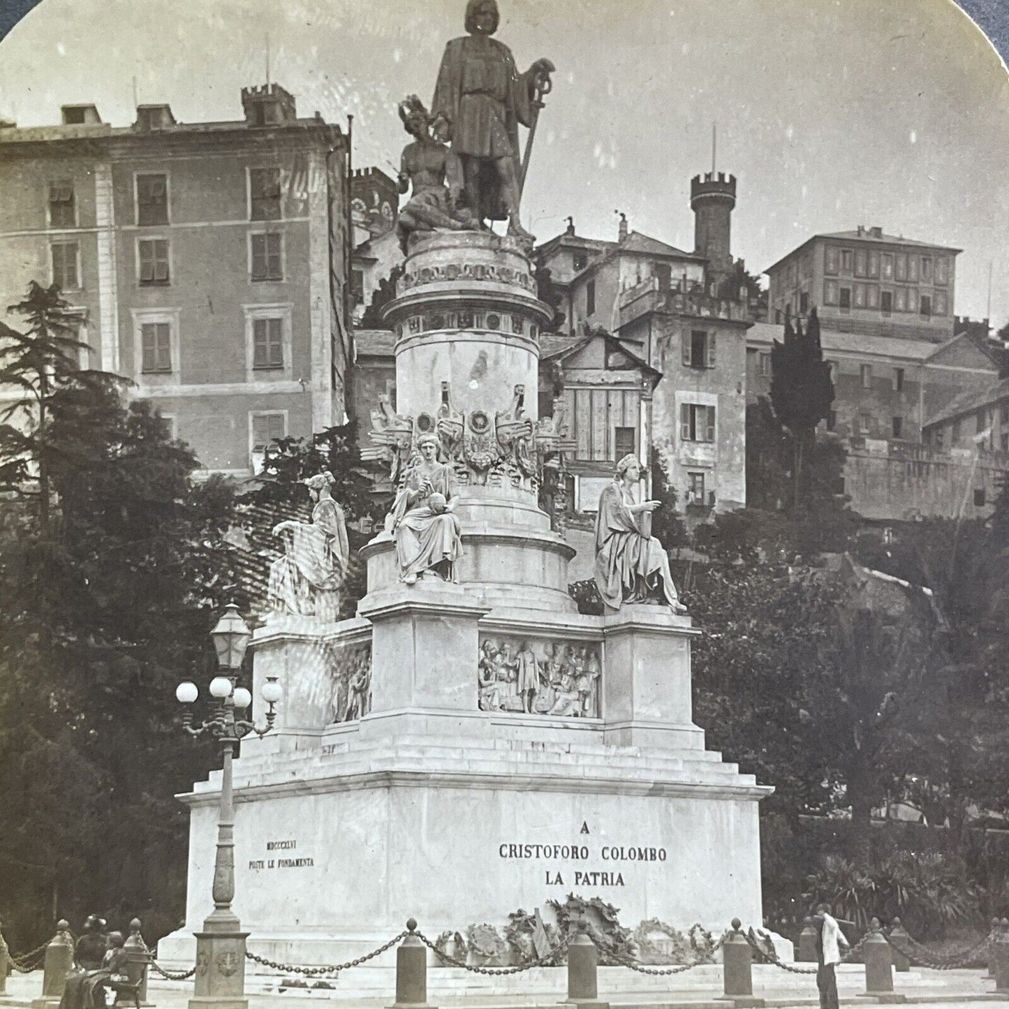 Antique 1896 Christopher Columbus Monument Genoa Ita Stereoview Photo Card P2216