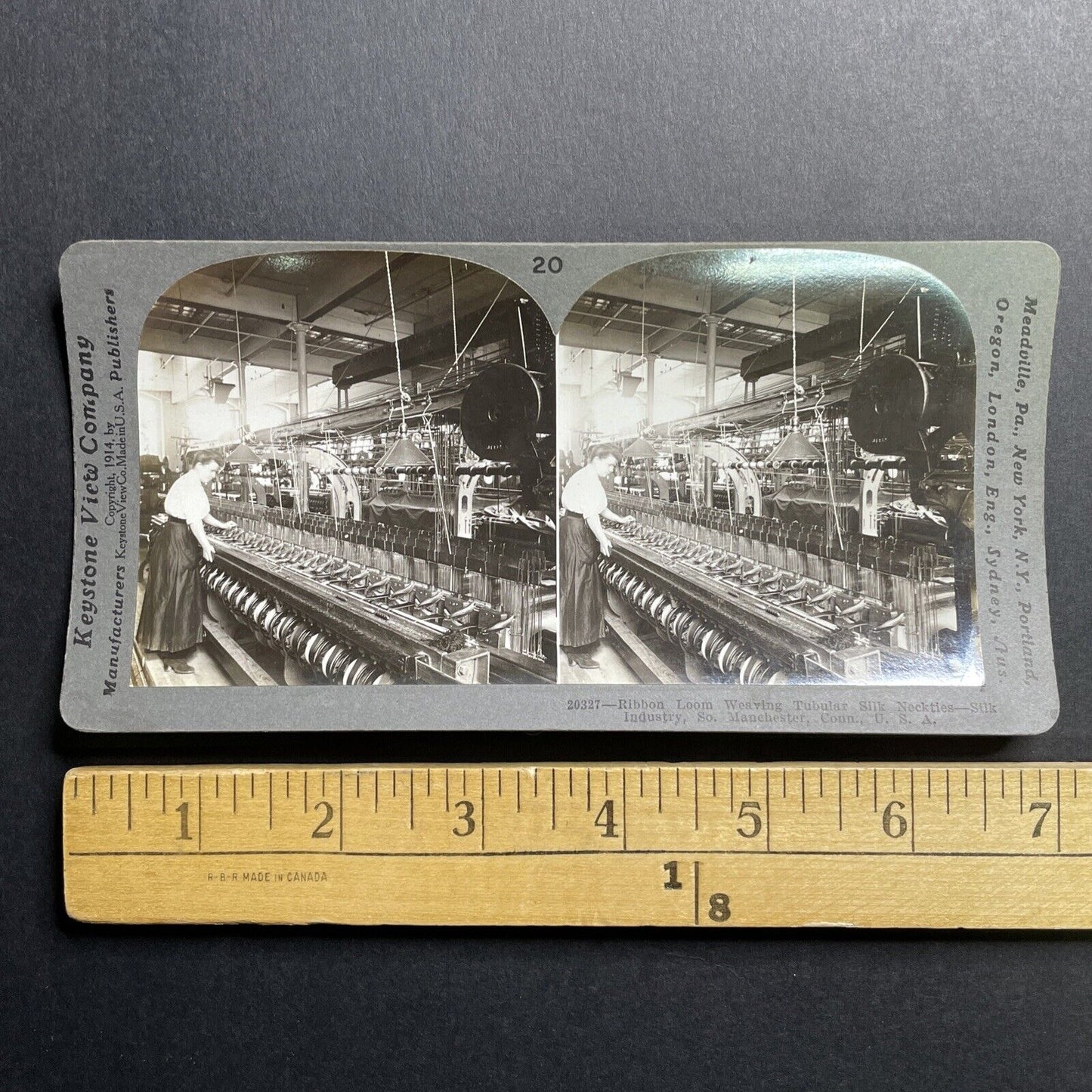 Antique 1914 Silk Tie Necktie Factory Manchester CT Stereoview Photo Card P1669