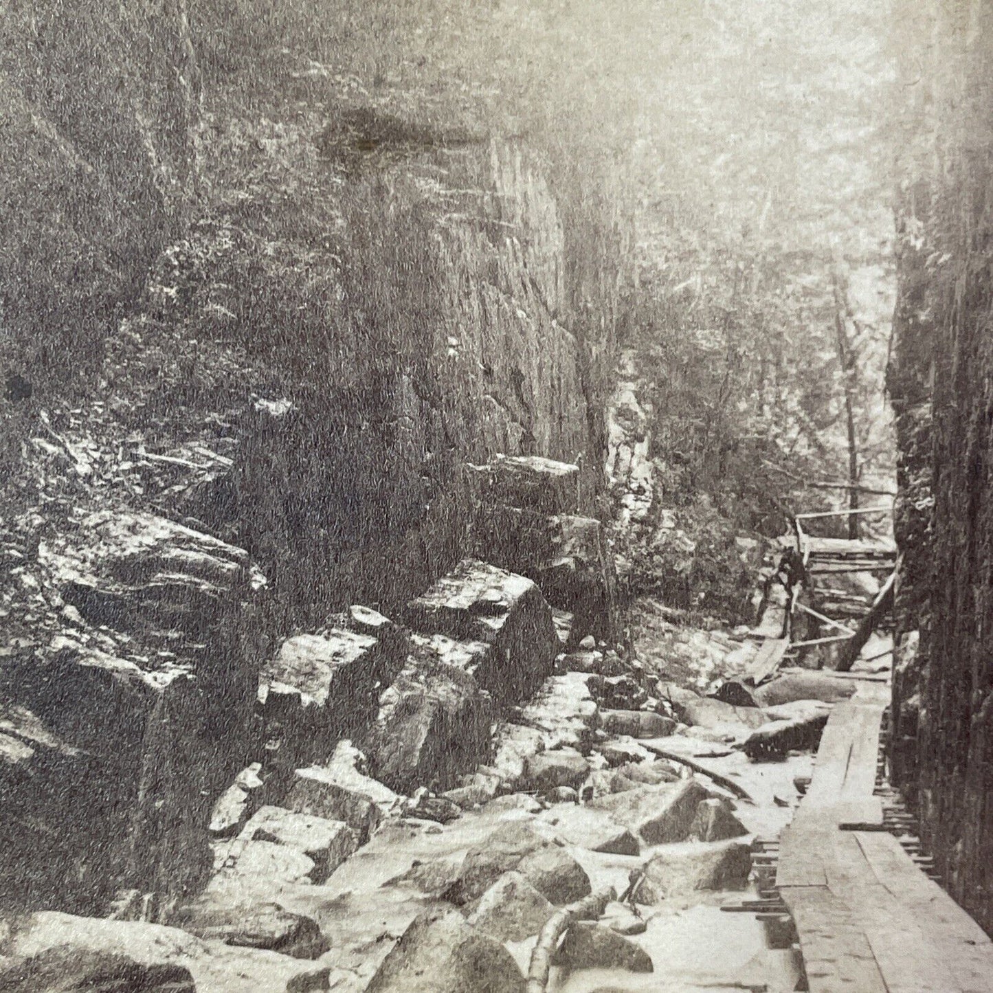 First Boardwalk Franconia Notch Stereoview Charles Bierstadt Antique c1868 X977