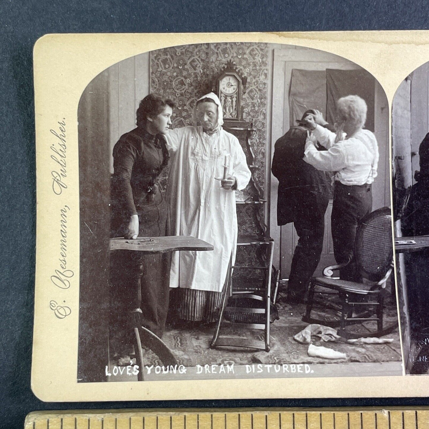 Boyfriend Kicked Out of House Marysville CA Stereoview Antique c1890 X4132