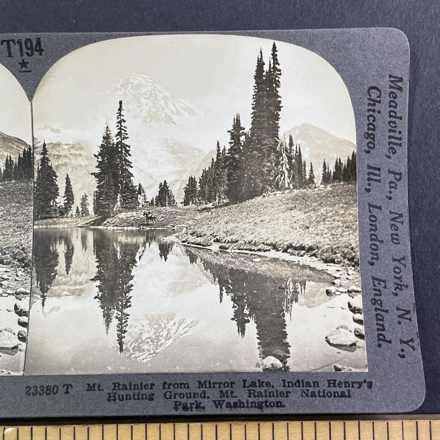 Cowboy near Mount Rainier Washington Stereoview Antique c1910 Y1168