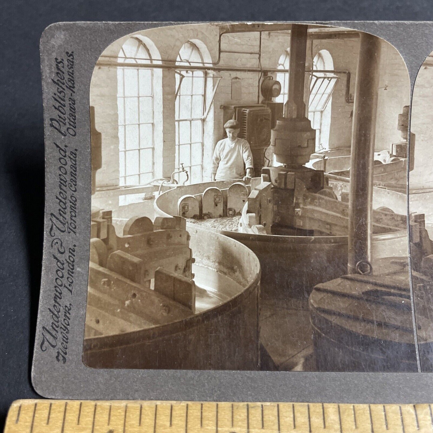 Antique 1906 Porcelain Factory Mixer Worcester UK Stereoview Photo Card P4395