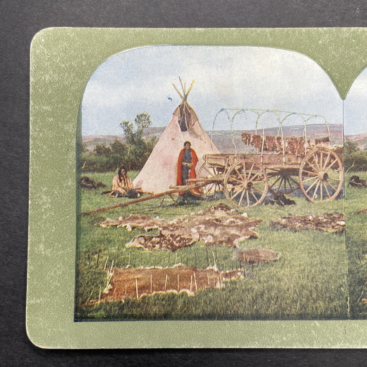 Antique 1899 Sioux Chief Drying Beaver Pelts Stereoview Photo Card P580-066