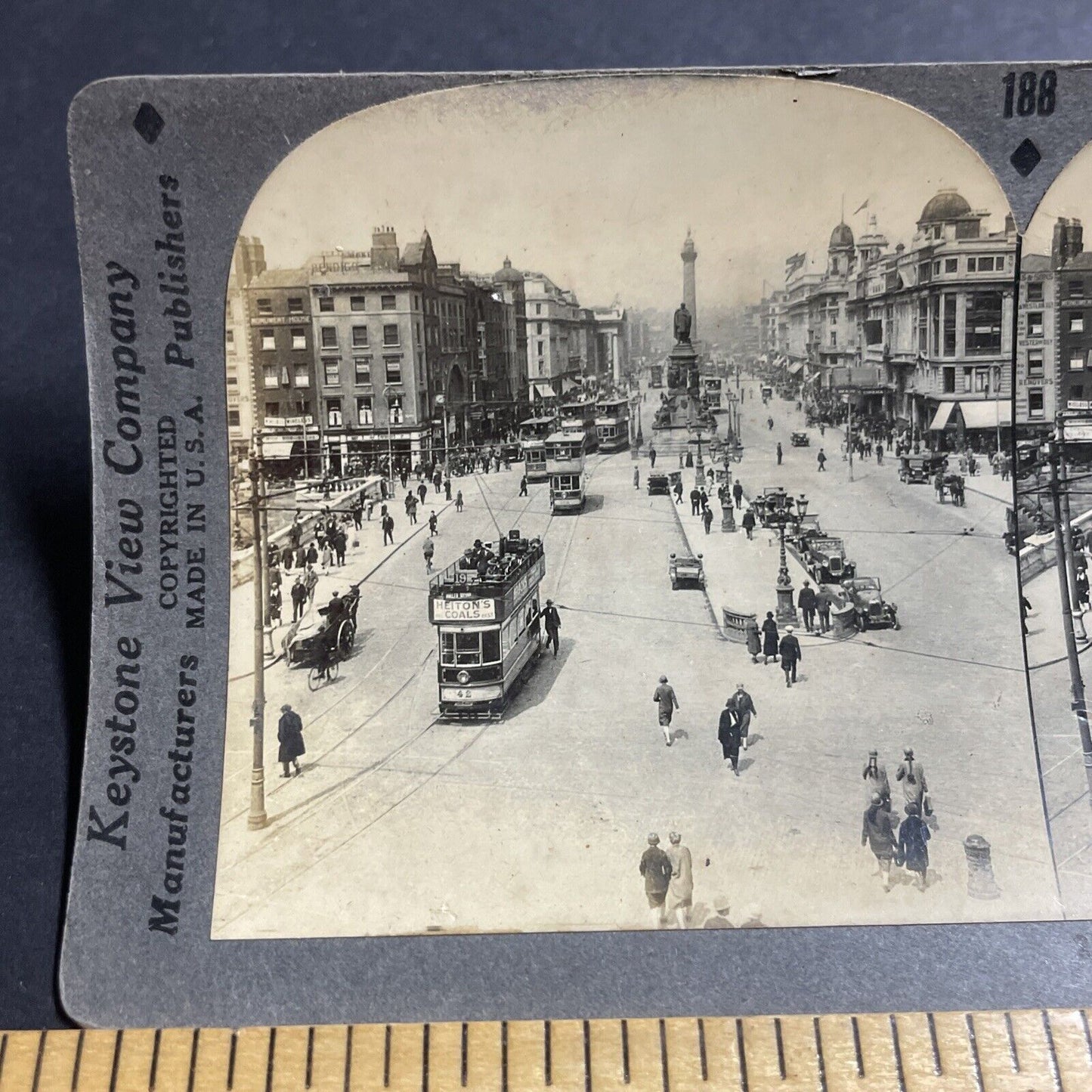 Antique 1930s Downtown Dublin Ireland Main Street Stereoview Photo Card P4980