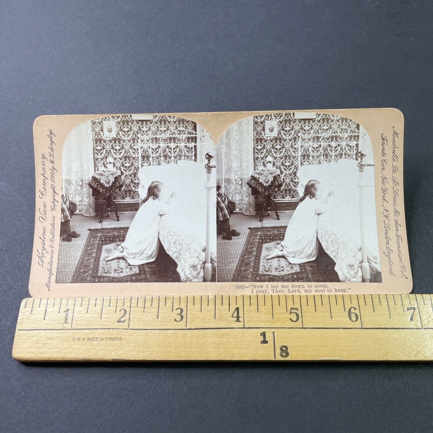 Antique 1899 Girl Says Lord's Prayer At Bedtime Stereoview Photo Card P2861